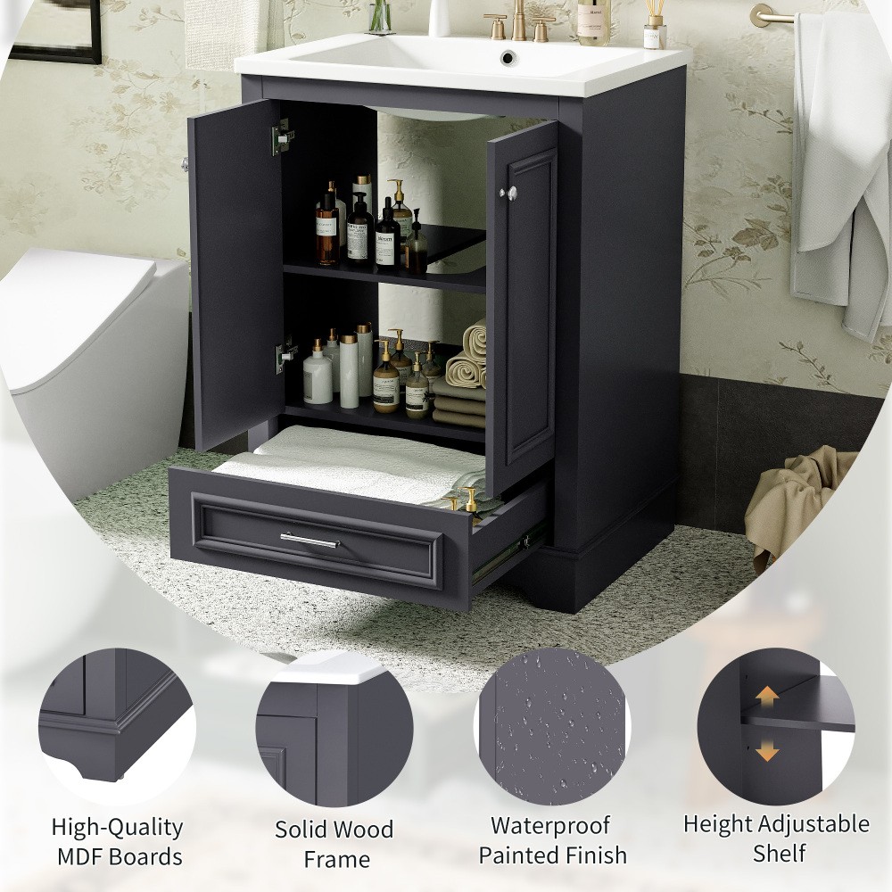 Bathroom Vanity W Ceramic Sink Combo Silver Handles