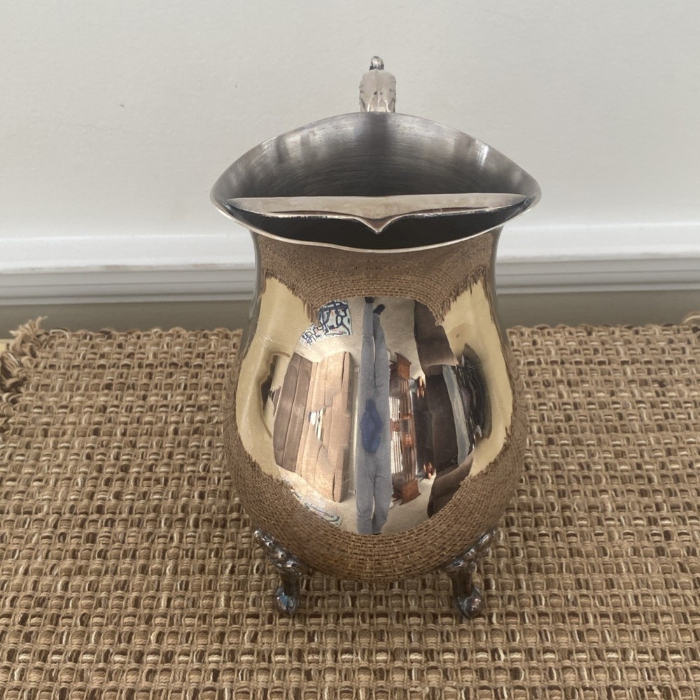 Vintage Leonard Footed Silver-plated Water Pitcher w/ Ice Guard Ornate