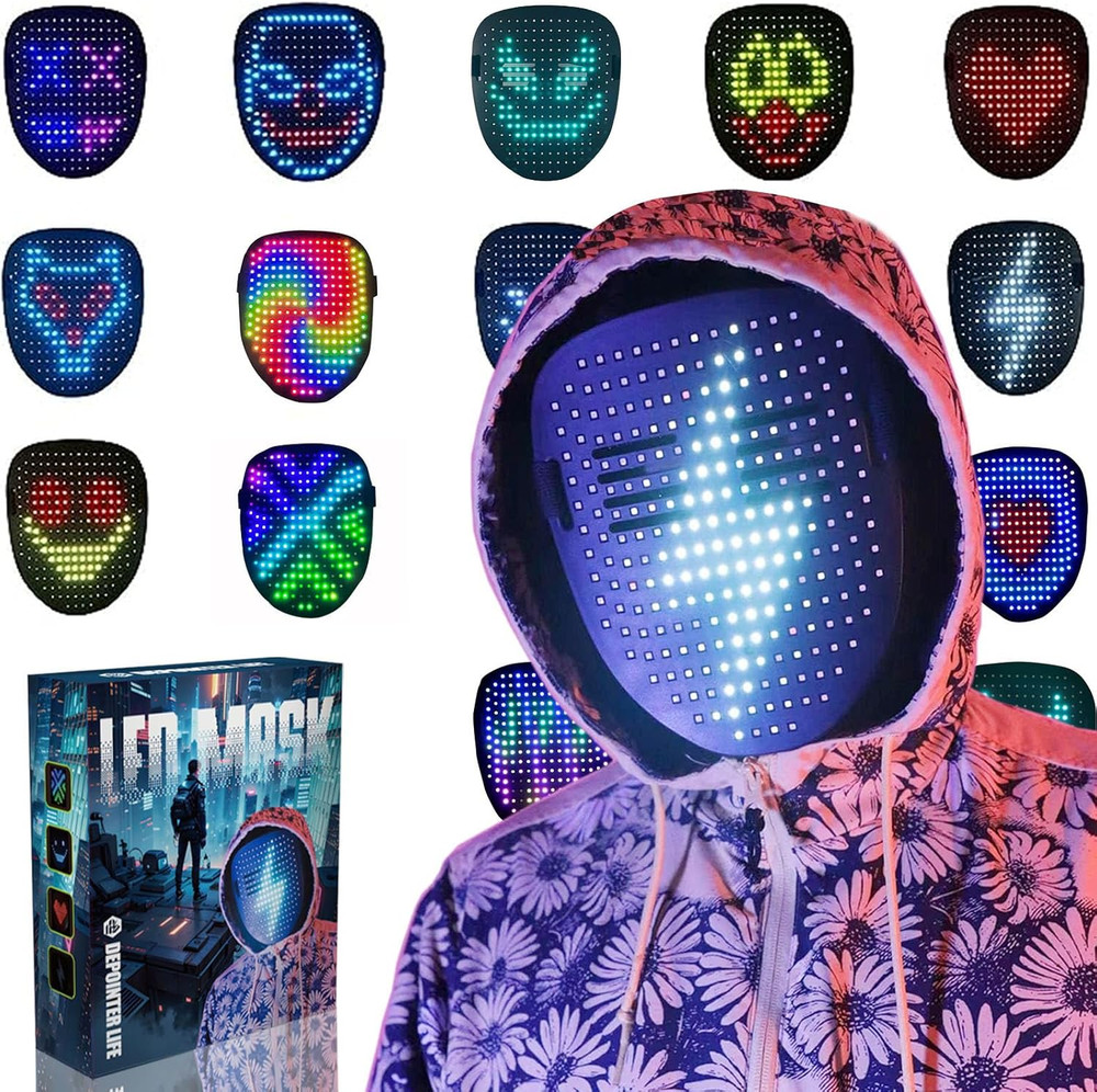 Depointer Life Led Mask with Gesture Sensing,Unisex LED Lighted Face Transformin