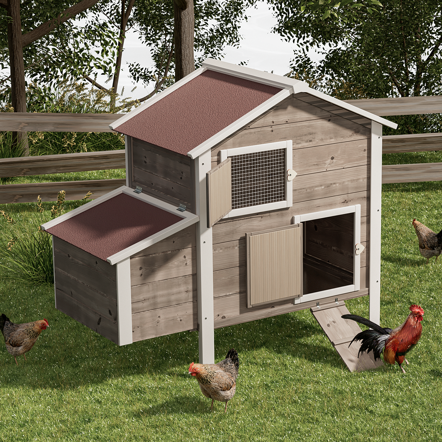 Wooden Chicken Coop Hen House with Removable Tray &Ventilation Door Nesting Box
