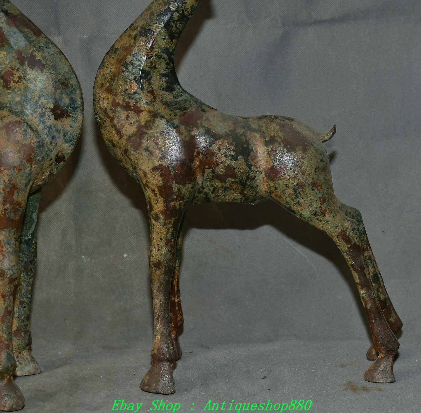 20.8'' Old China Dynasty Bronze Ware Deer Candle Holder Candlestick Statue Pair