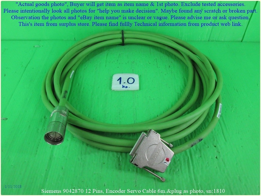 Siemens 9042870 12 Pins, Encoder Servo Cable 6m. plug as photo, sn:1810.