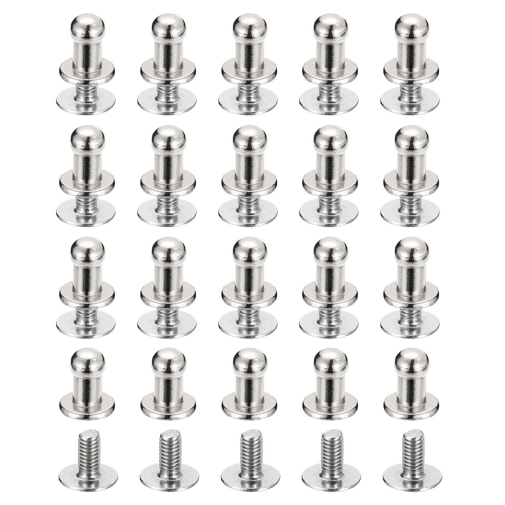 4mm Ball Head Stud Rivets Screw Back, 50Pack Round Head Button, Silver Tone