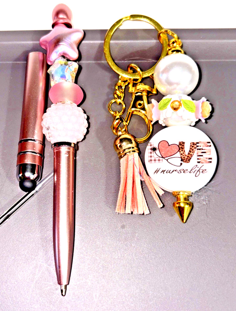 HAND MADE BEAD PEN & KEY CHAIN & INK REFILL- with STYLUS TIP