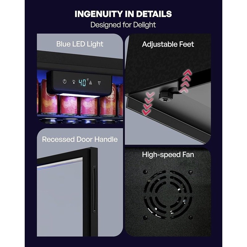 Compact Beverage Cooler 126 Can Capacity Adjustable Shelves Smart Temp Control