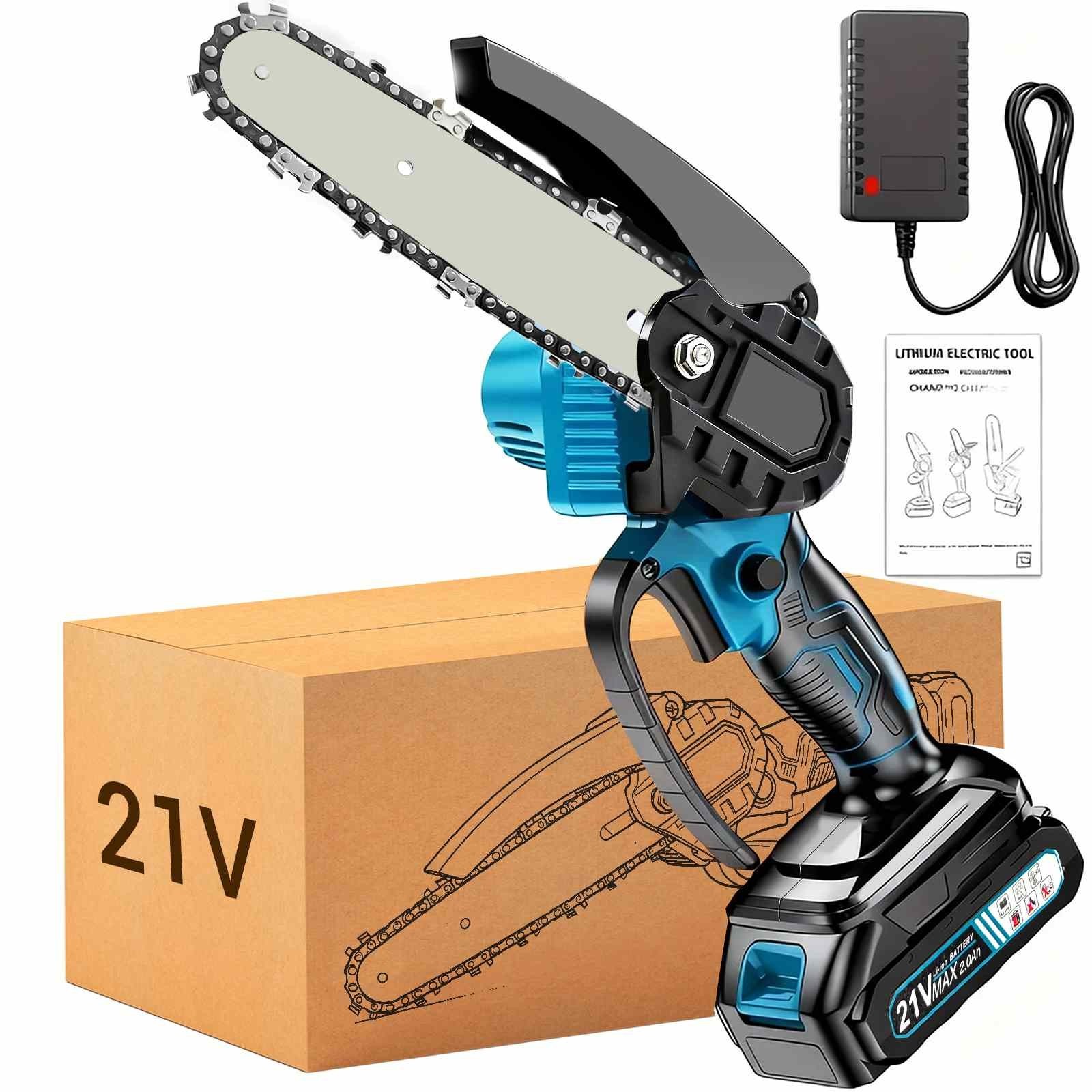 6 inch Electric Mini Chainsaw Cordless Saw Handheld (1X 21V Battery + 1X Chain)