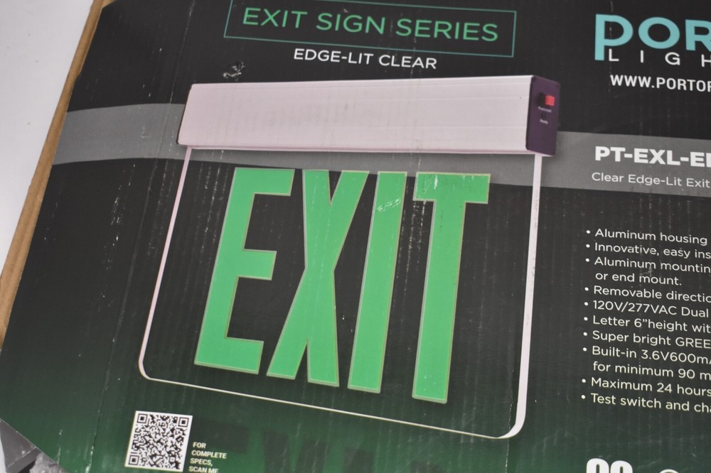 Porter Lighting Exit Sign Series Edge Lit Clear Bright Green Lamp Device