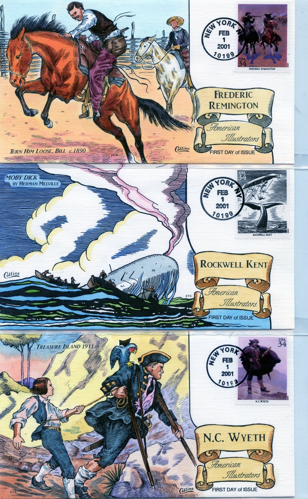 WWLF COLLINS CACHET FDC 3502 a-t AMERICAN ILLUSTRATORS COMPLETE SET OF 20