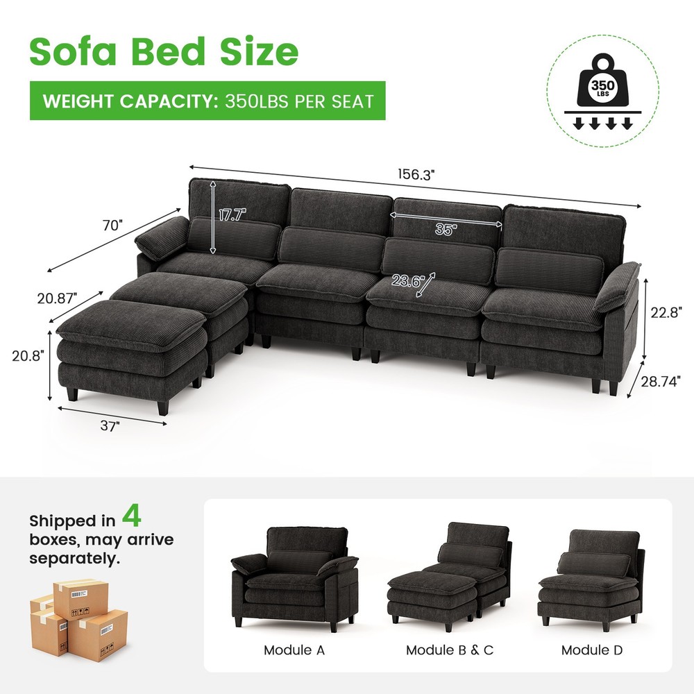 Gurexl 156.3" U Shaped Modern Sofa Modular Sectional Cloud Couch with Ottoman