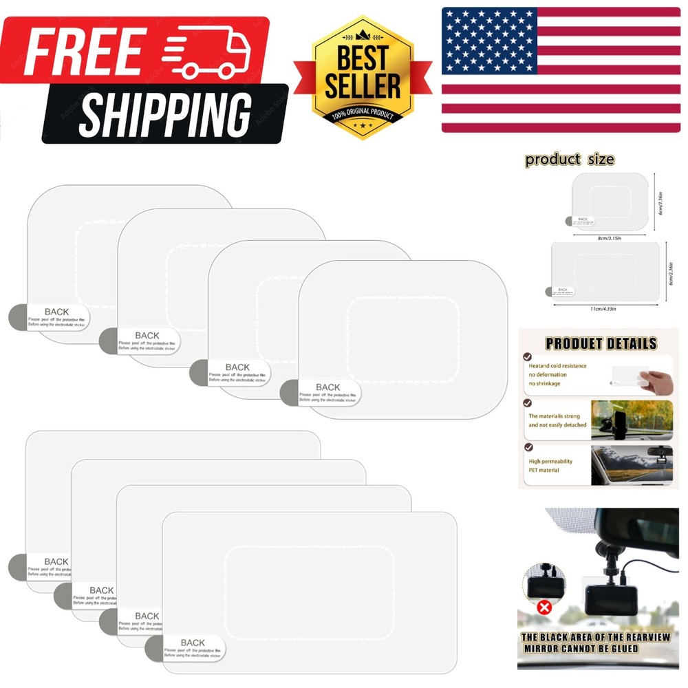 8Pcs Dashcam Windshield Sticke Clear Electrostatic Stickers Sticker Shield