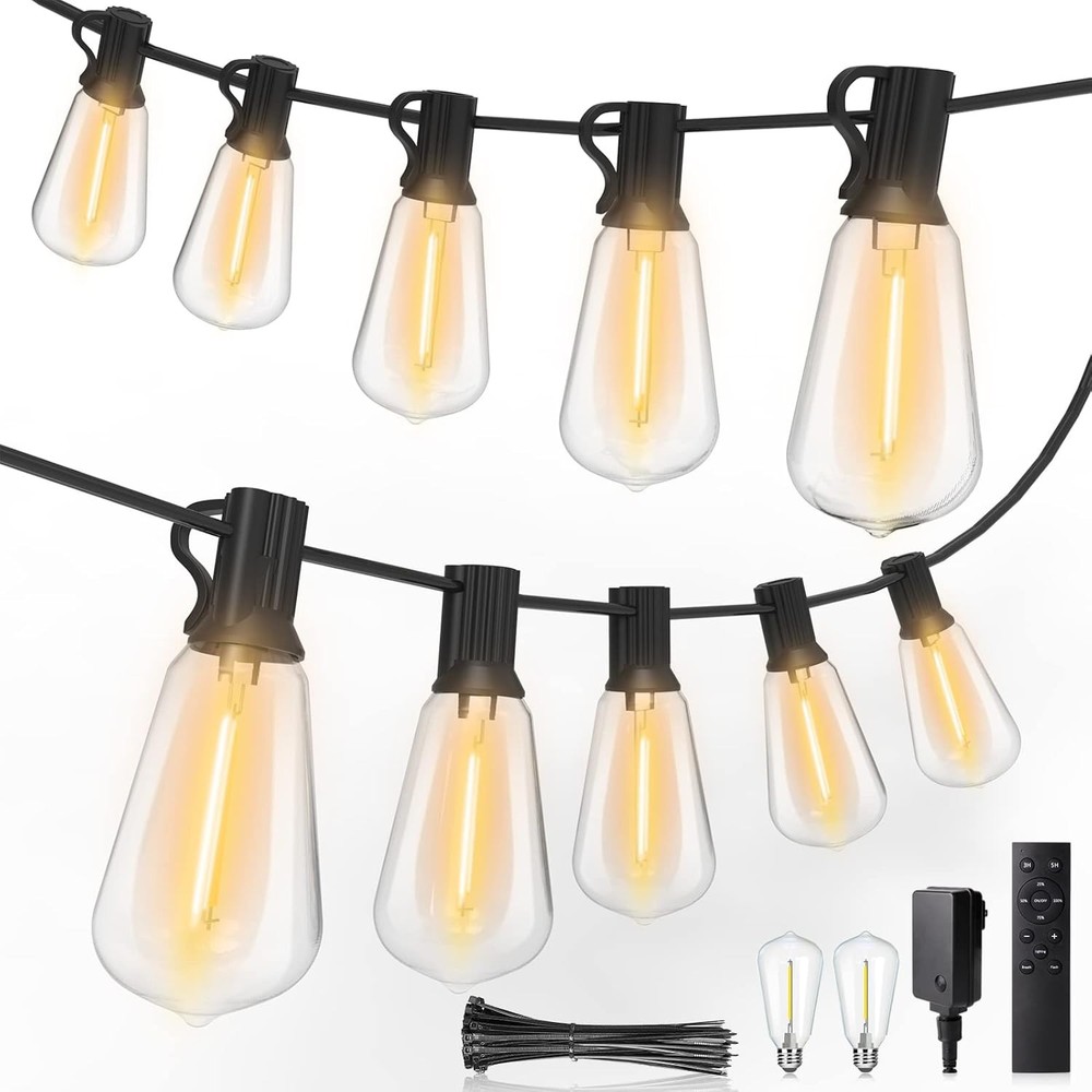 AUYLE 30FT LED Outdoor String Lights - Dimmable, Waterproof, Shatterproof with V