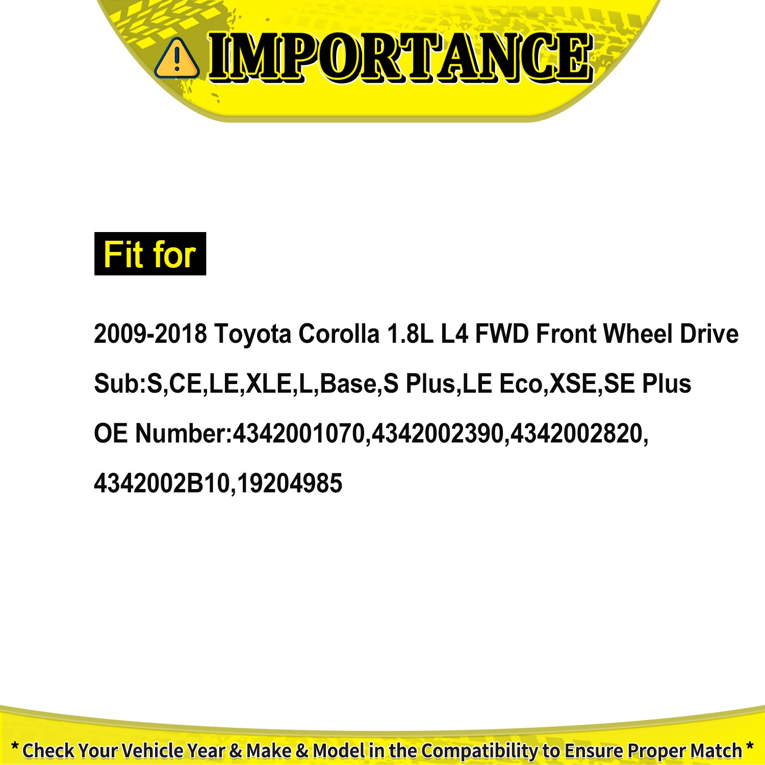 Front Pair CV Axle Shaft Assembly Set For Toyota Corolla 1.8L L4 FWD 2009-2018