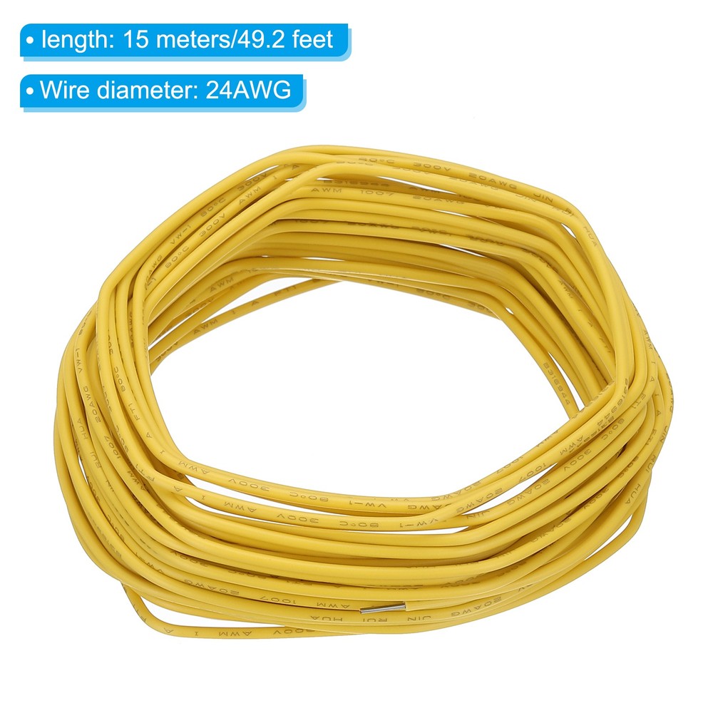 24AWG Solid Electric Wire, 49Ft Hook Up Tinned Copper Wire, Yellow