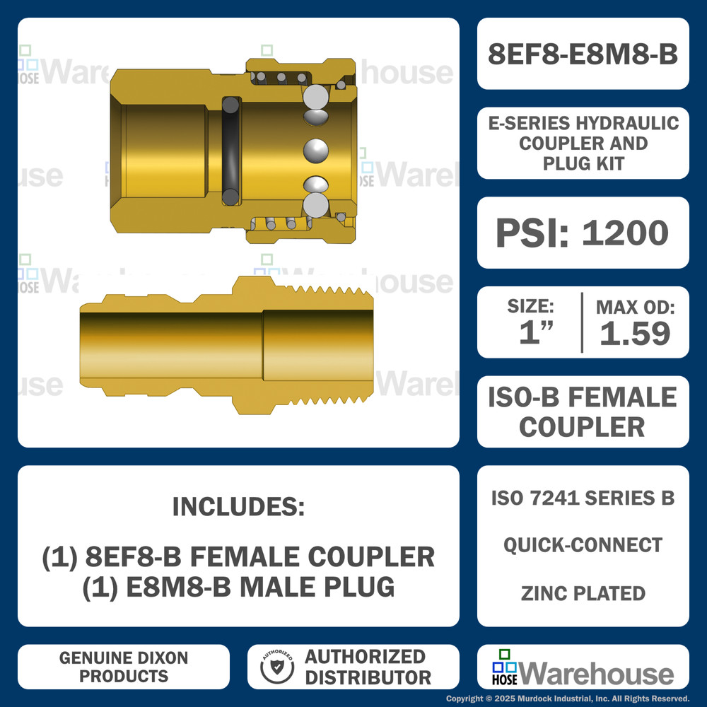 Genuine Dixon E-Series 1" Quick Disconnect Kit – 8EF8-B, E8M8-B - 1200 PSI