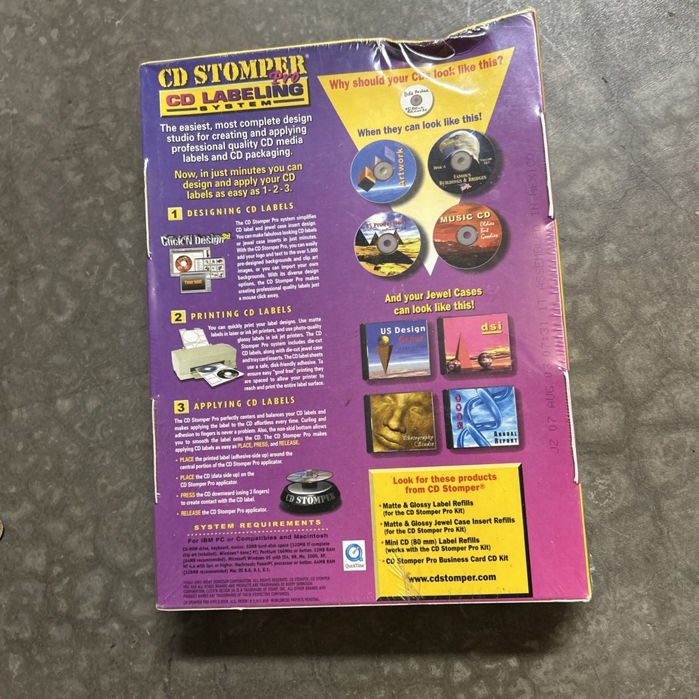 CD Stomper Pro CD Label Design Applicator System Kit PC & Mac Software Labeling 