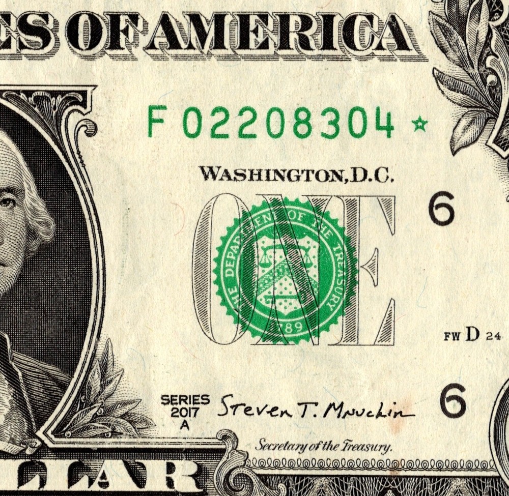 2017 F Star note one dollar bill regular run