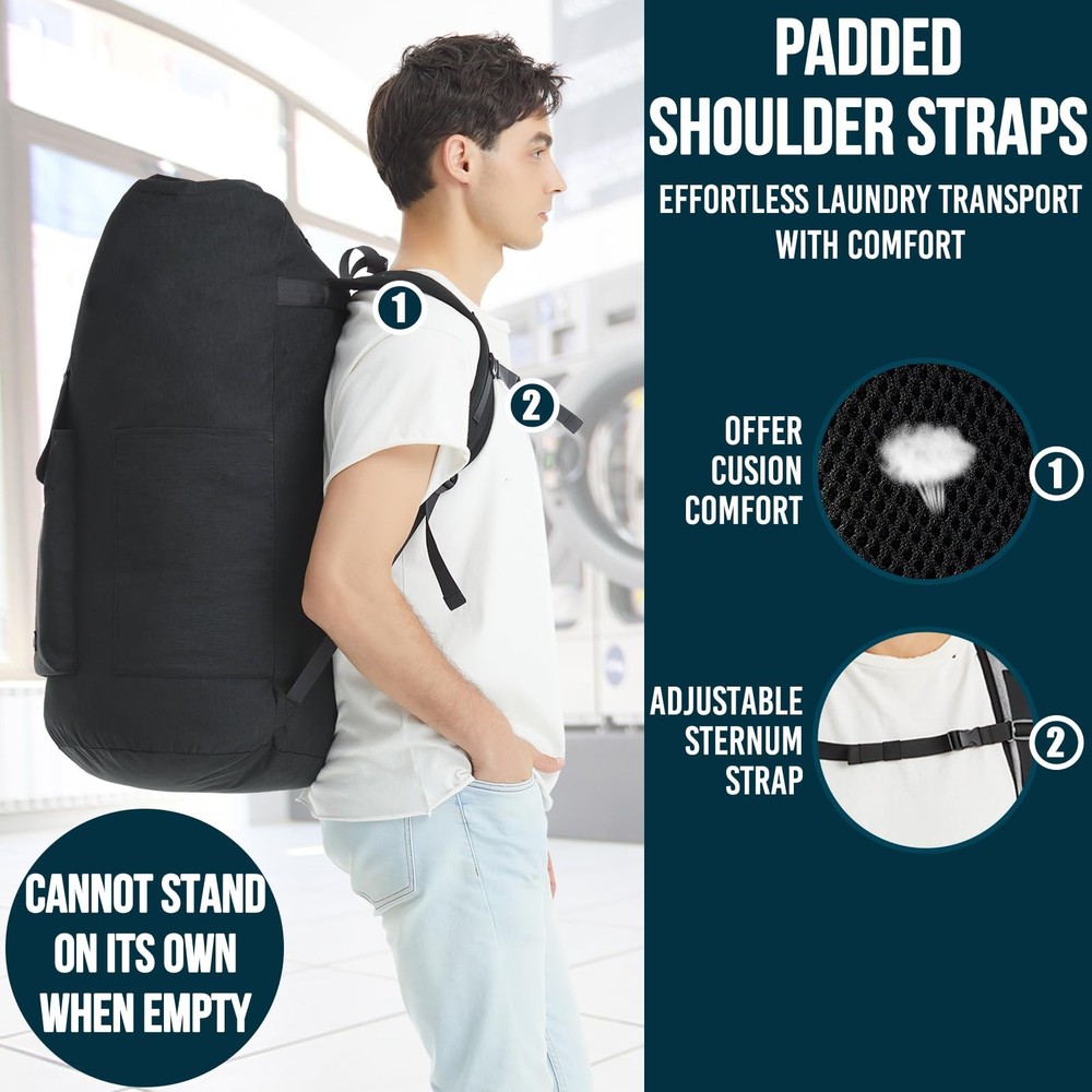 Laundry Backpack Bag 115L Extra Large With Straps Heavy Duty 4 Pockets Sturdy