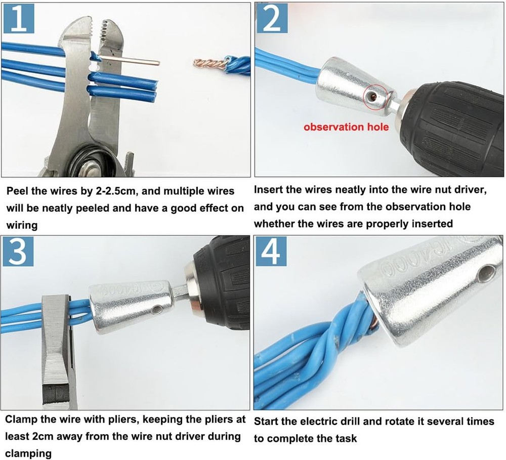 2pcs Wire Twisting Tool 6mm Hex Shank Electrical Cable Wire Stripper and Twis...