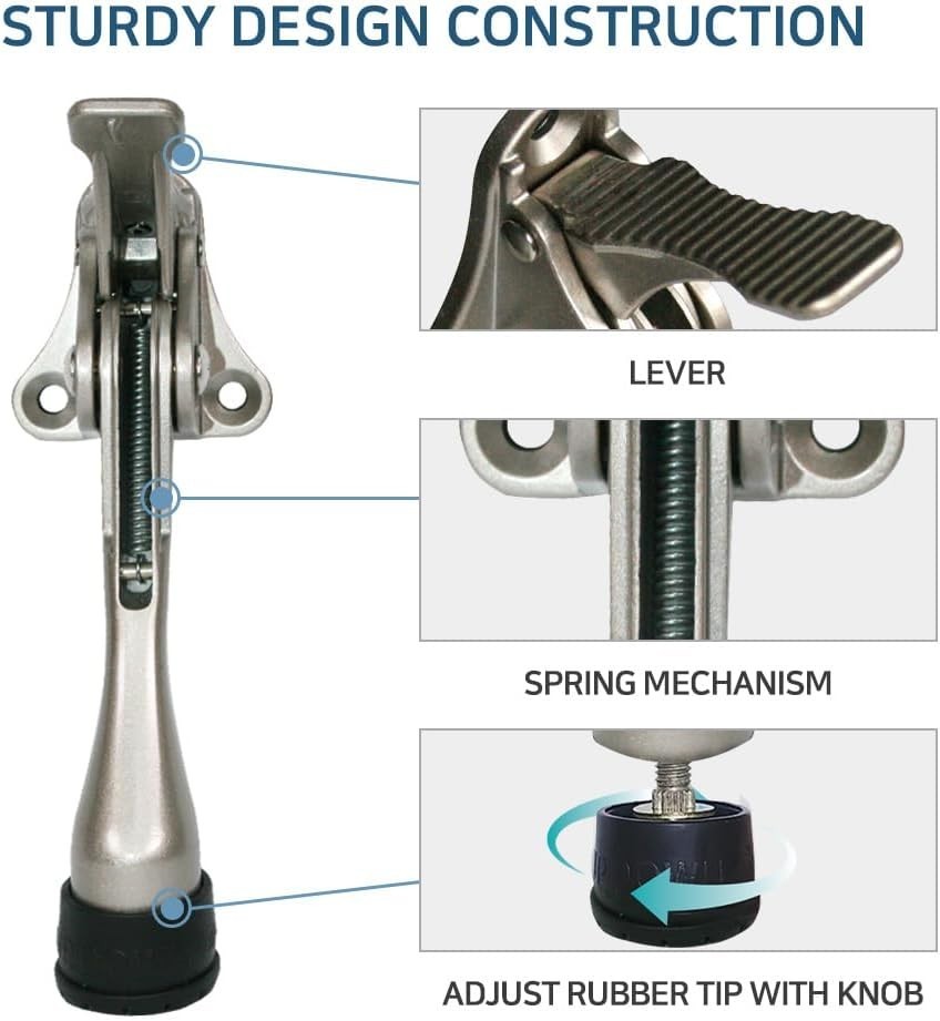 Adjustable Kickdown Door Stopper 4" Black 4-Pack