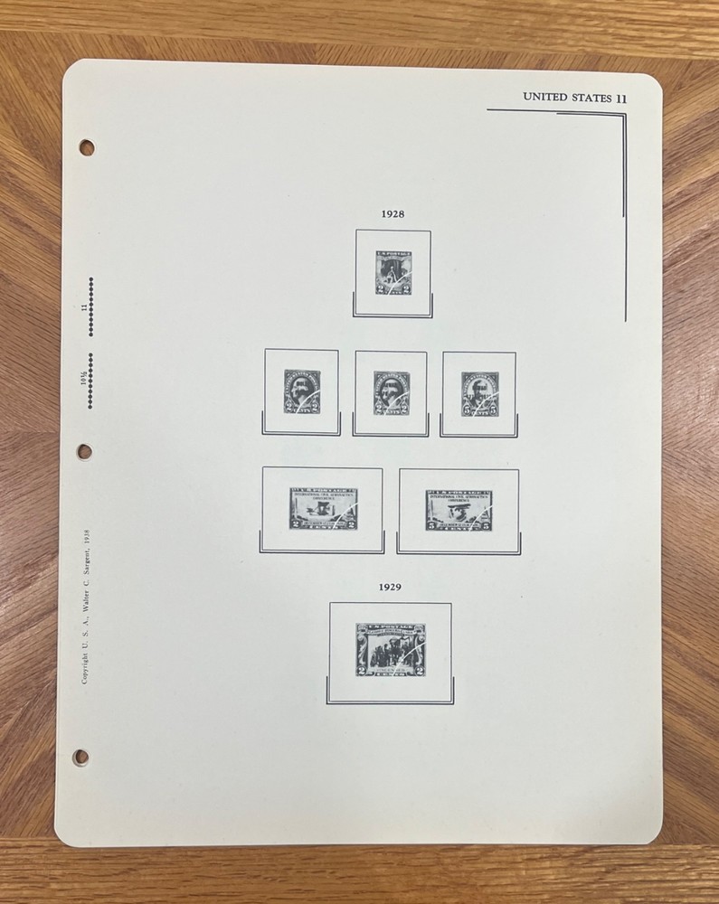 VINTAGE SARGENT LOOSE LEAF STAMP ALBUM PAGES #102 US COMMEMORATIVES, 1928-34