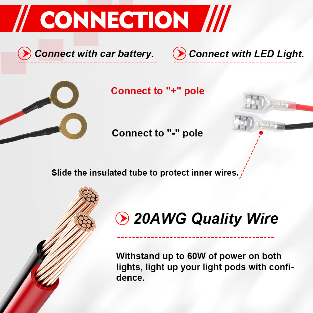 2-Lead Wiring Harness Kit ON-OFF Switch Offroad Relay Fuse LED Work Light Bar