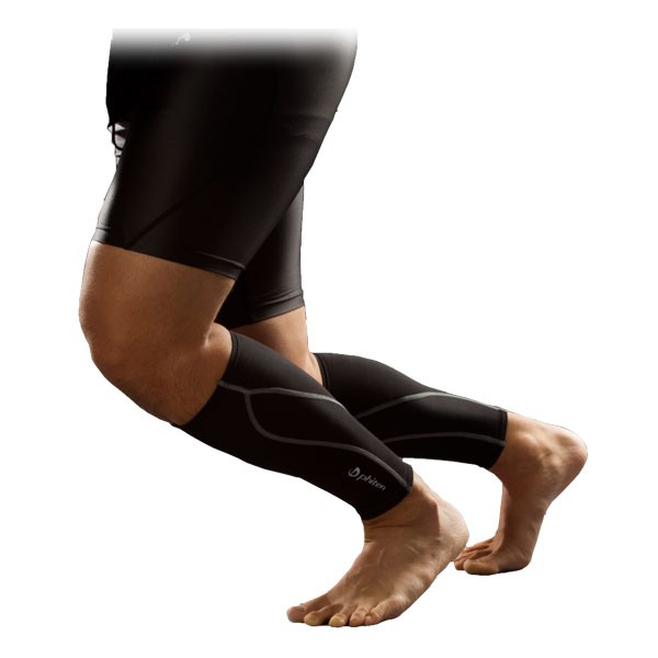Phiten X30 Titanium Compression Calf Sleeves - Pair - Black/Gray XL