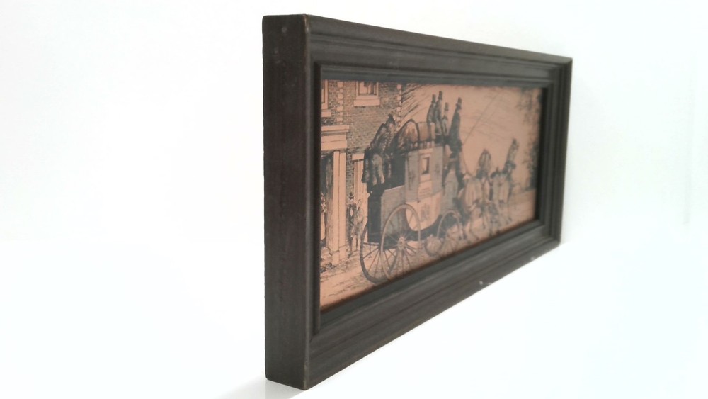 Vintage Etchmaster Original Copper Etching Framed Art Changing Horses Stagecoach