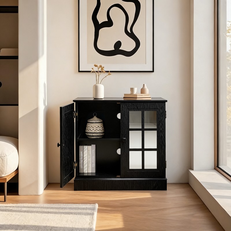 Storage Sideboard Cabinet with Decorative Acrylic Mirrored Doors Adjustable