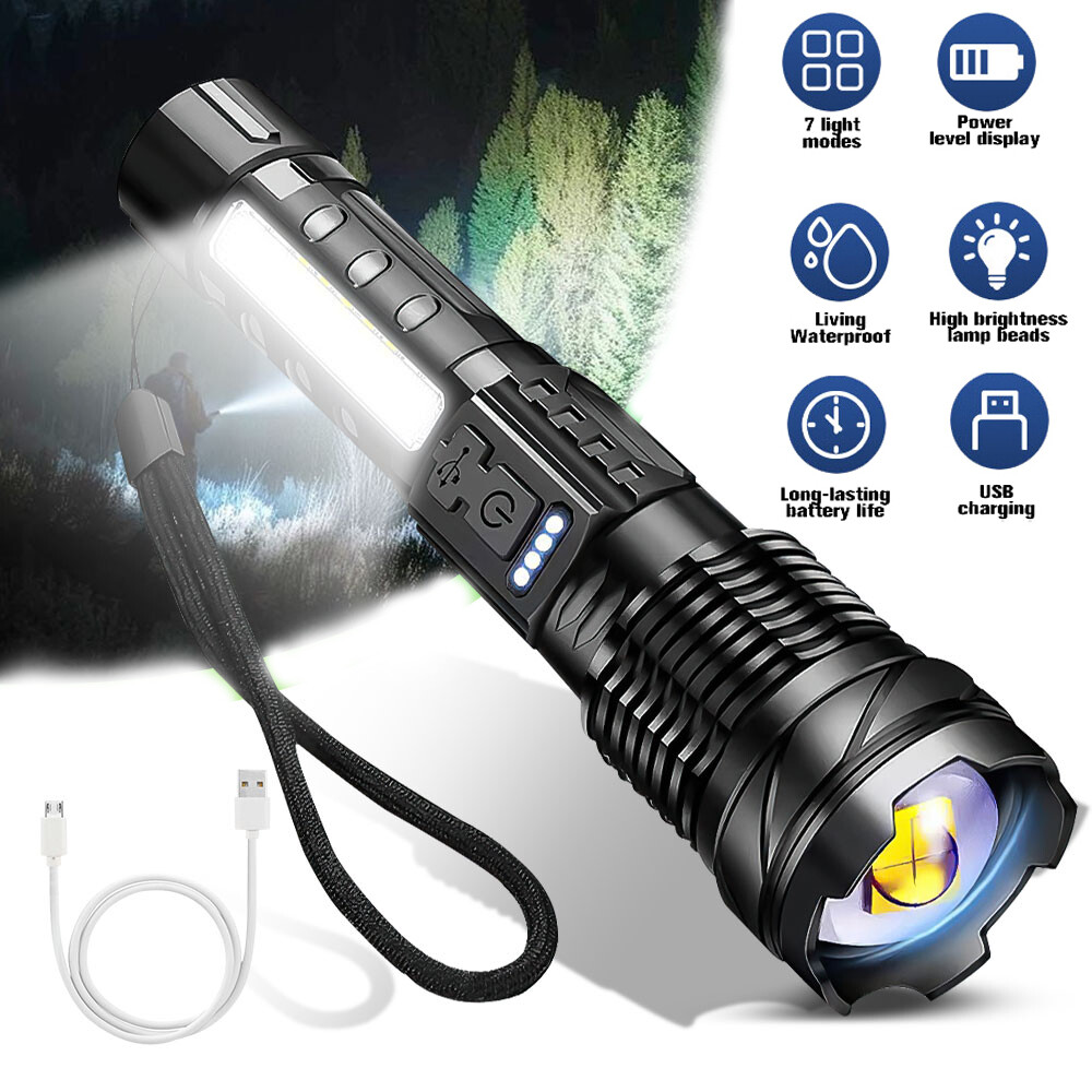 15000000LM Super Bright LED Flashlight Tactical USB Rechargeable LED Work Light