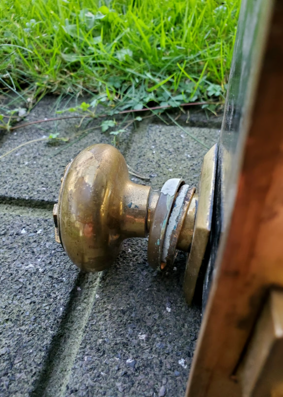 Antique Brass Masonic Door Knob Set , Compass & Square , Freemason