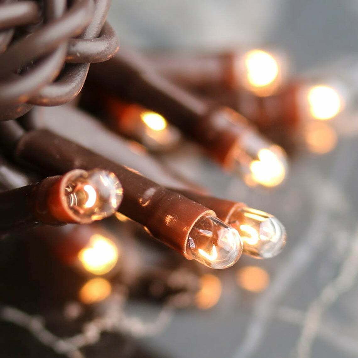Light Set String Strand - Clear Teeny Rice Bulbs - 20 CT Count - Brown Cord NEW