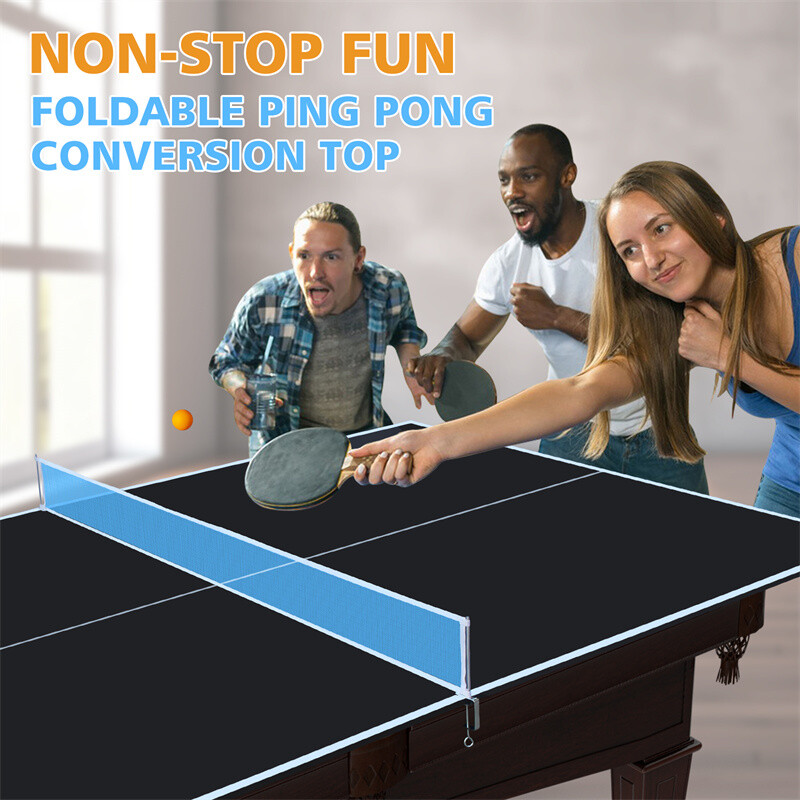 8FT Black Mid-Size Foldable Table Tennis Conversion Top Ping Pong Table Indoor