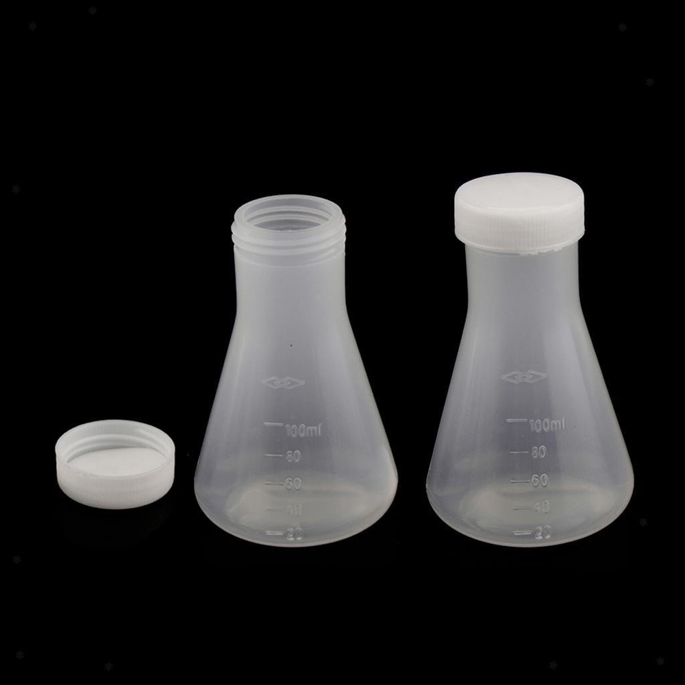 2Pcs Plastic Conical Flask, Erlenmeyer Flask w/ 100ml, Shatter Resistant