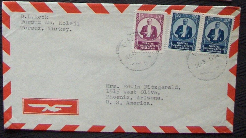 Turkey,  envelope with 3 stamps posted 1994.