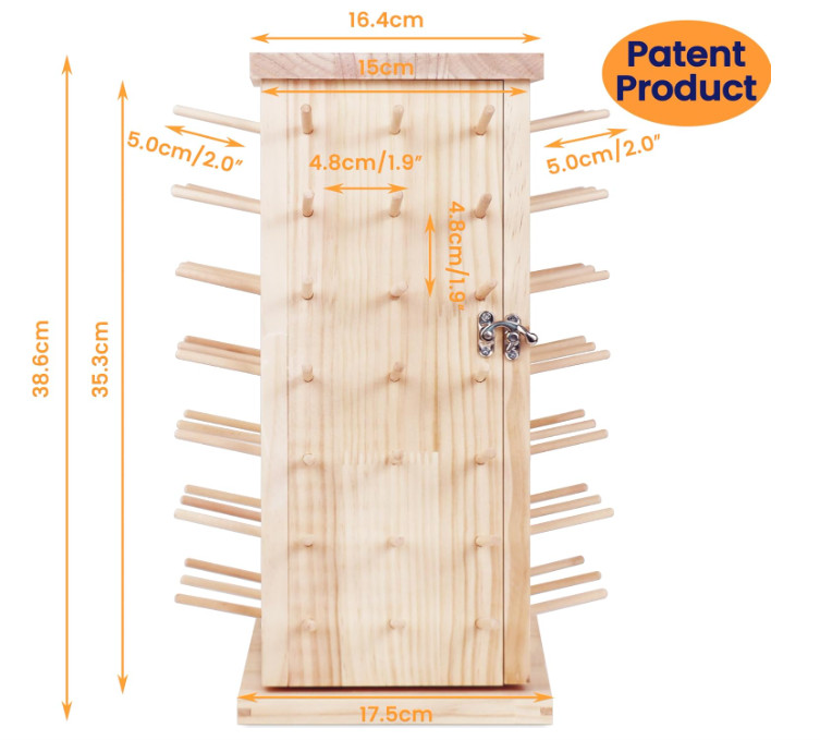 New brothread 93-Spool Rotating Thread Rack–Wooden Organizer for Sewing & Crafts