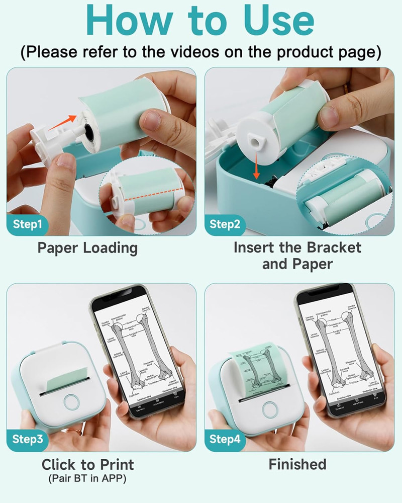 Sticker Printer - T02 Mini Portable Thermal Printer Inkless Sticker Maker Mac...