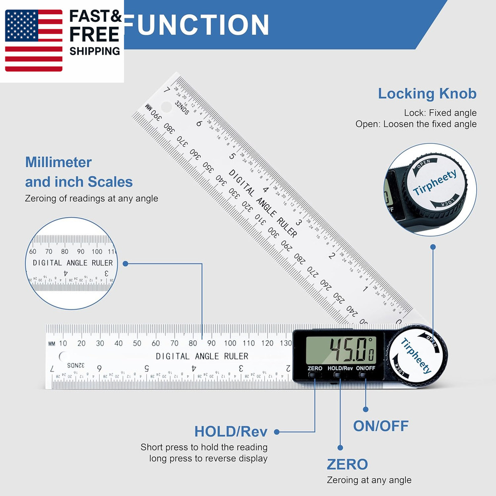 Digital Angle Finder Protractor, 3Rd Generation Quick Display Angle Gauge Ruler,