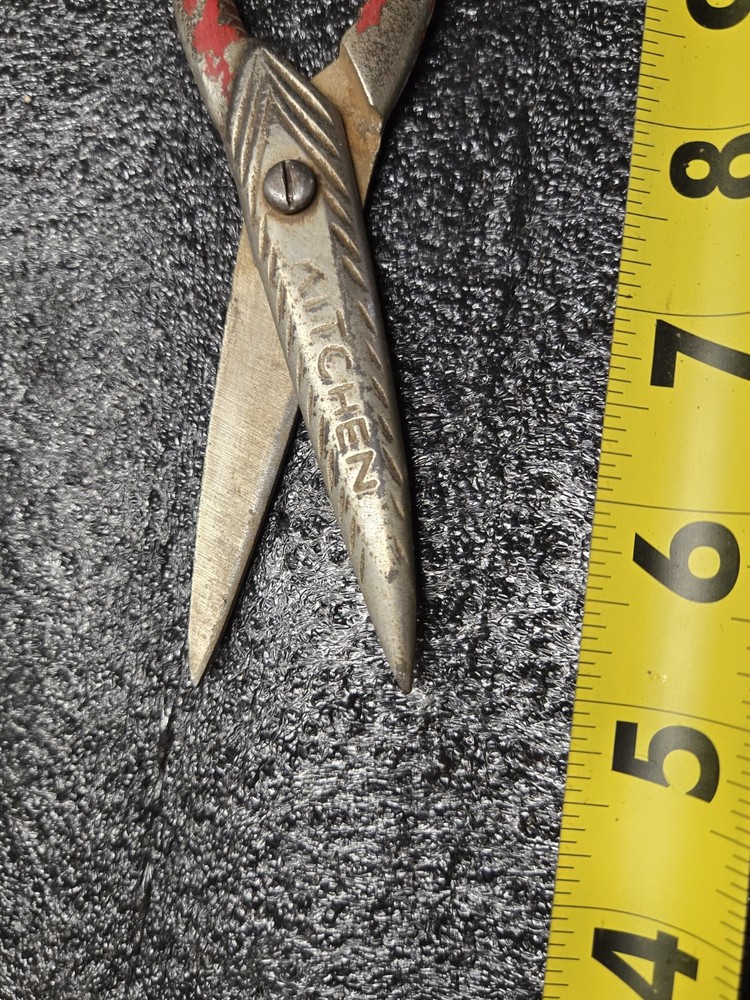 Vintage Kitchen Utility Shears Red Handles Multi-Tool Bottle Opener Nutcracker