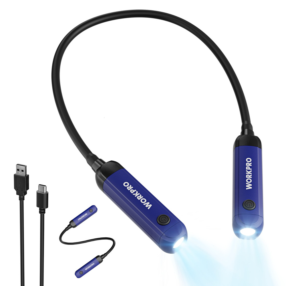 WORKPRO 300LM Rechargeable Neck Light Hands-Free 3 Brightness Level Bendable Arm
