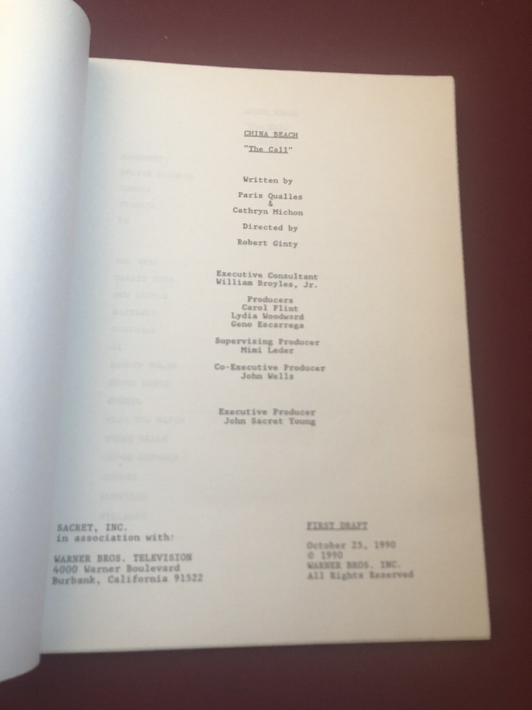 CHINA BEACH TV "Vintage" Script "The Call"