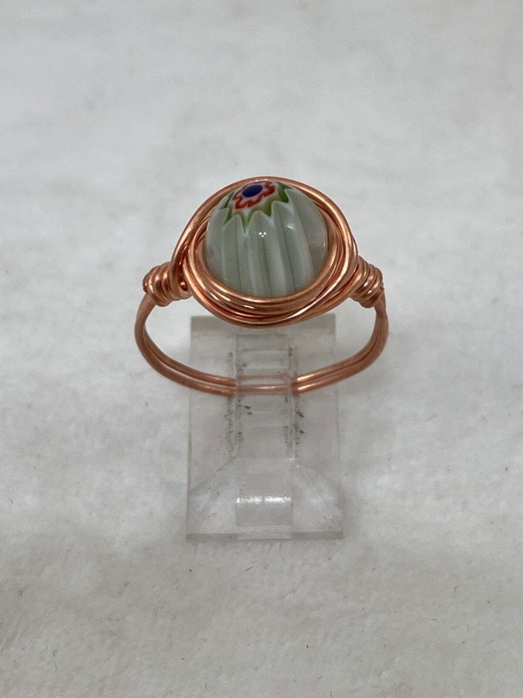Handmade ~ Copper Wire Wrap ~ Glass Bead Ring Size  9 1/2  #210