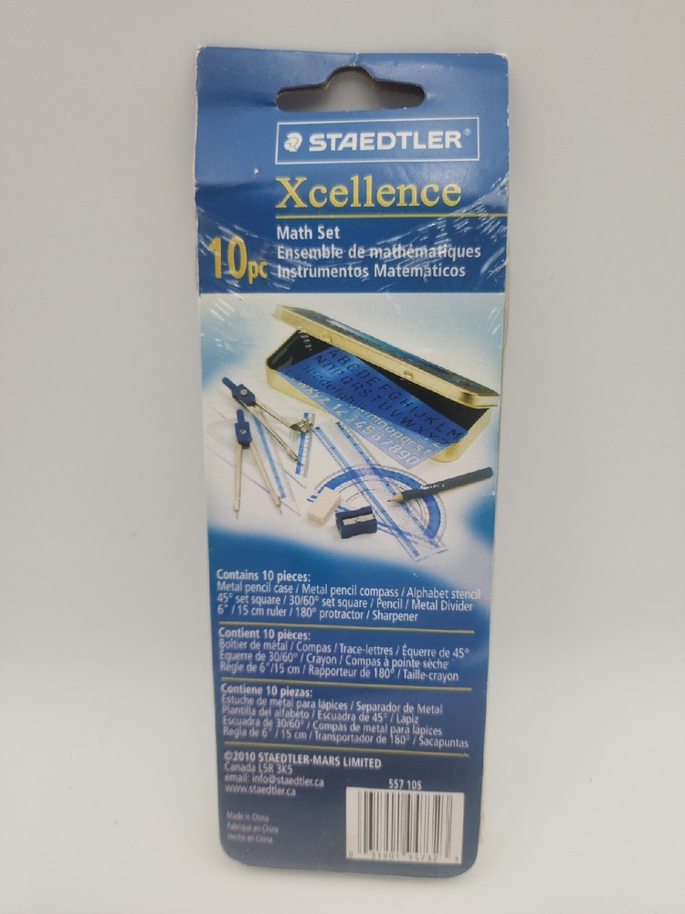 Staedtler Xcellence 10 PC Math Set - compass, square, protractor, ruler ++