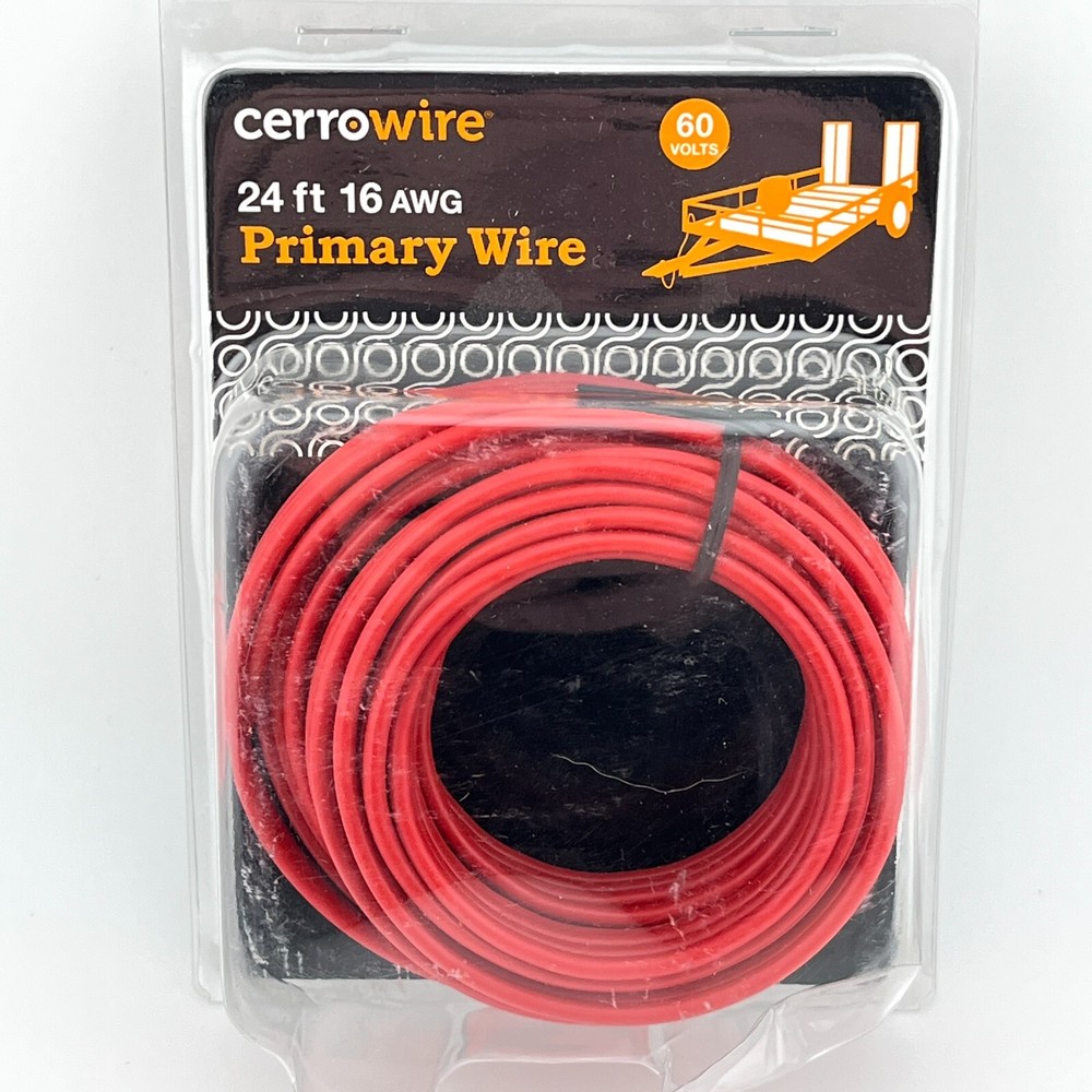 Cerrowire Red Primary Wire 16 AWG 24 ft Roll for max 60 Volts DC