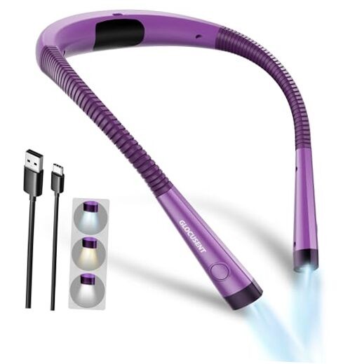Book Light, 3-Color & 6-Brightness Reading Light, Bendable Neck Medium Purple