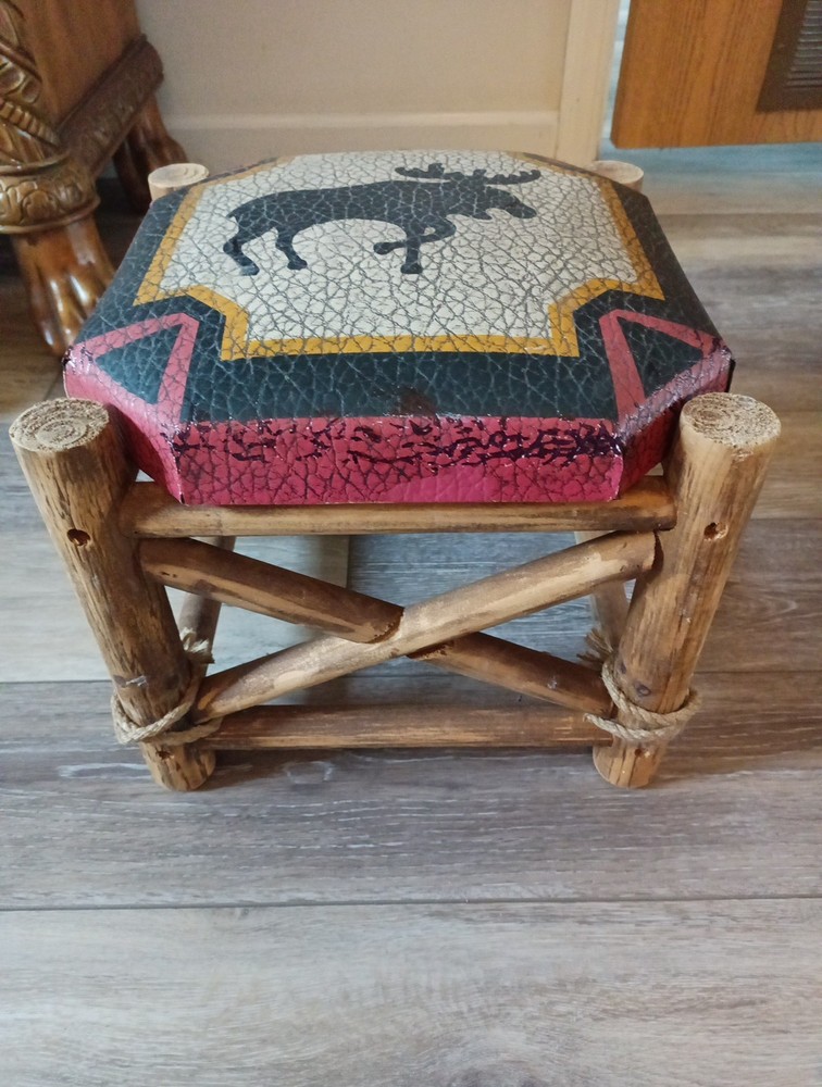 Vintage Moose Themed Stool. Decor. Camp. Man Cave