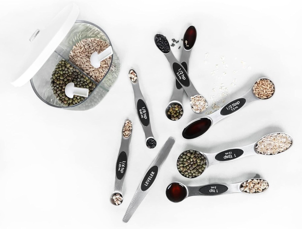 Stackable Stainless Steel Measuring Spoons with Leveler - Perfect for Baking