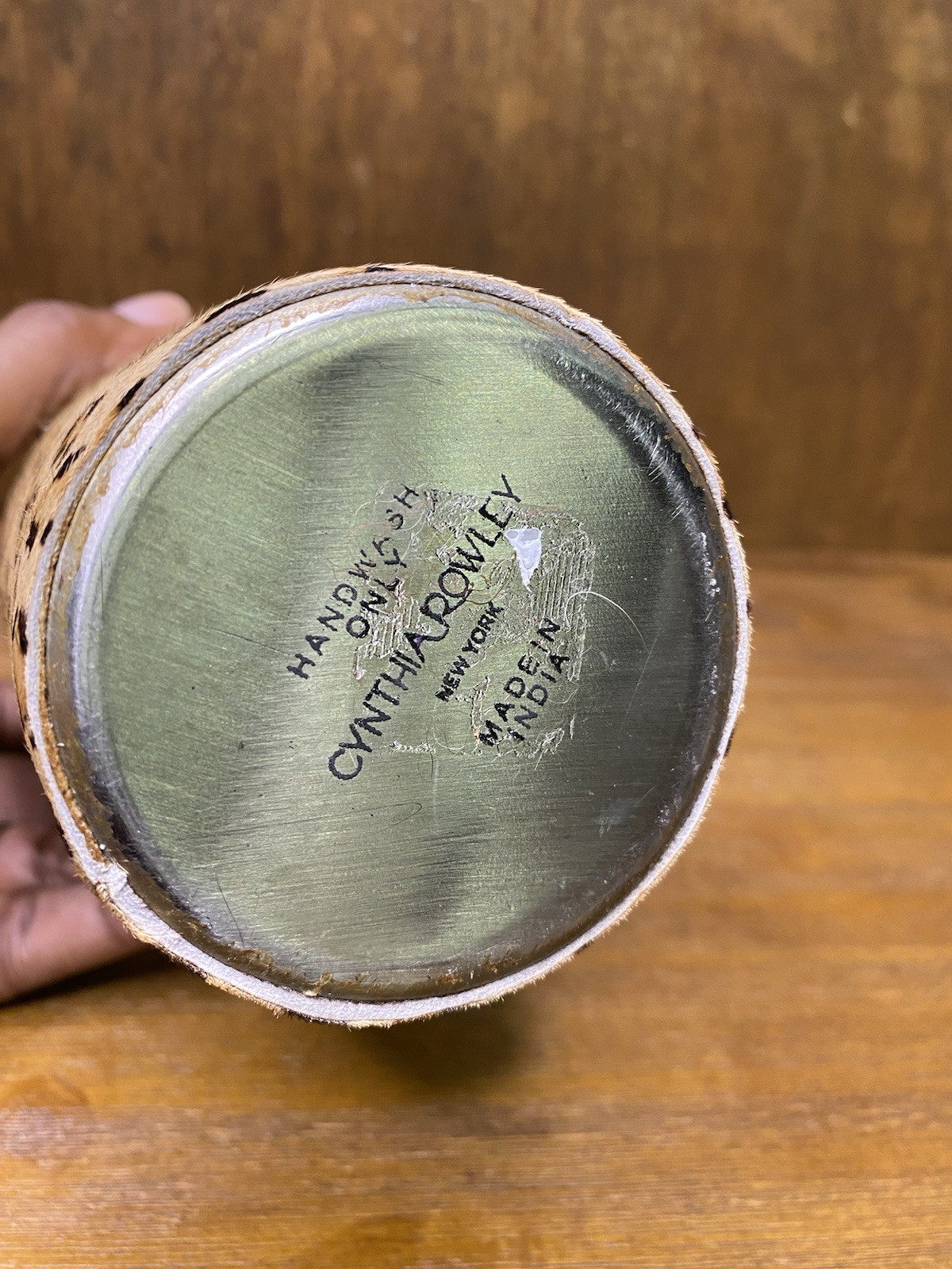 Cynthia Rowley Cocktail Shaker Leopard Print Pony Hair Bar Accessories