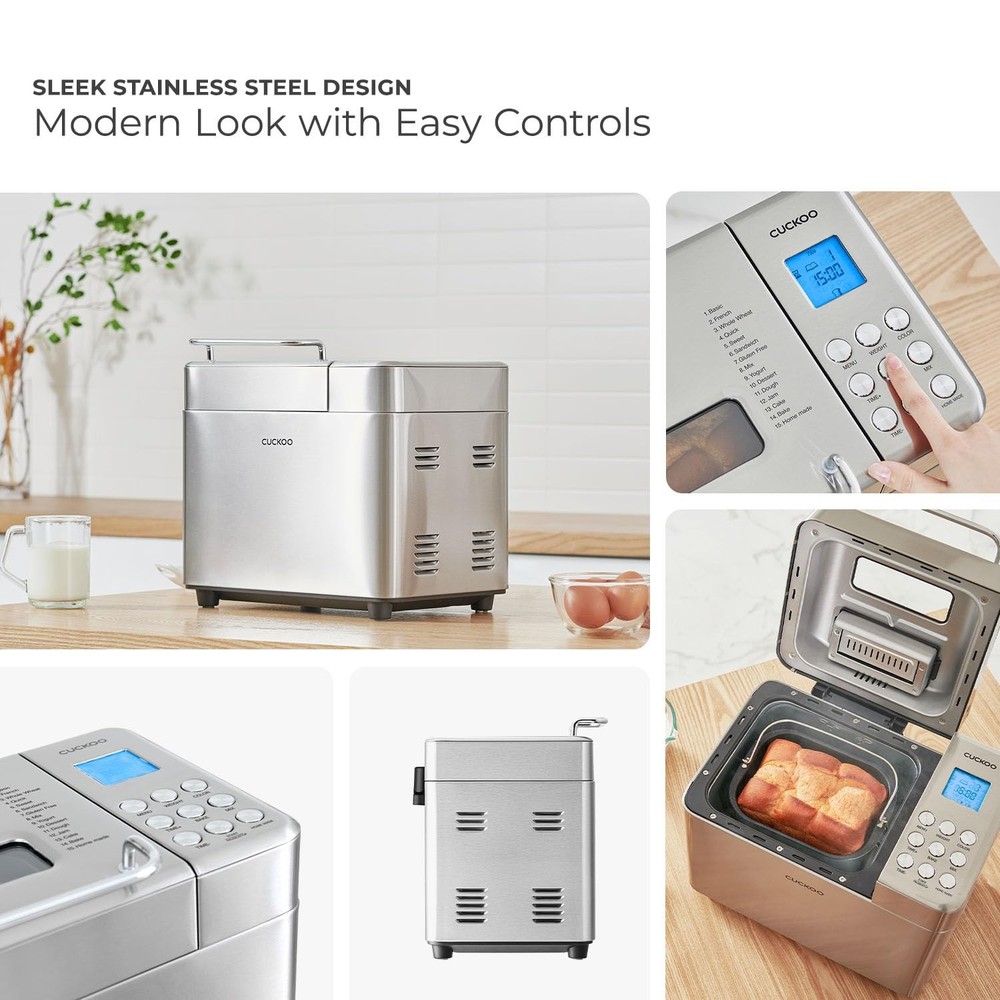 Bread Maker Machine with 15 Menu Options + 3 Crust Colors, 2 lbs Bread Machin...