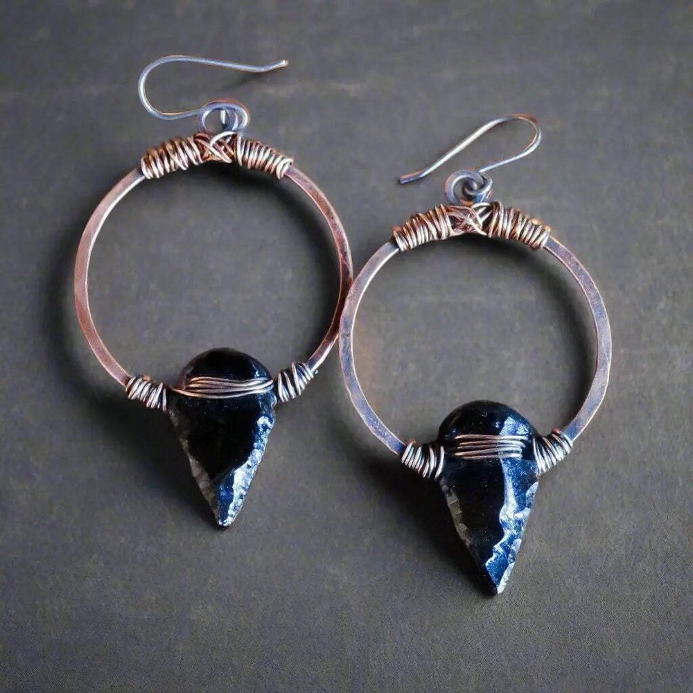 Black Obsidian Earrings | Bronze & Copper