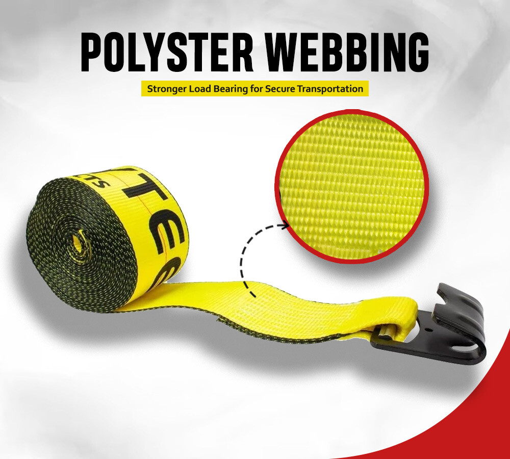 (4 Pack) 4"x65' Winch Straps w/flat hook, WLL 5400 Flatbed Tie Down Strap